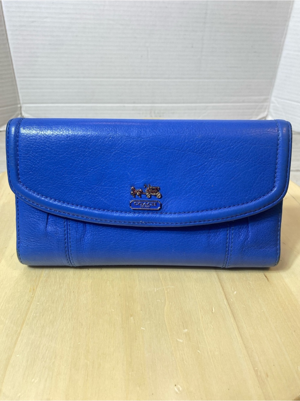 Coach Blue Leather Flap Wallet Organizer / Long Wallet / Clutch